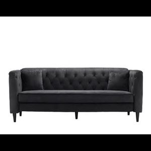 Mid-Century Grey Tufted Velvet Sofa